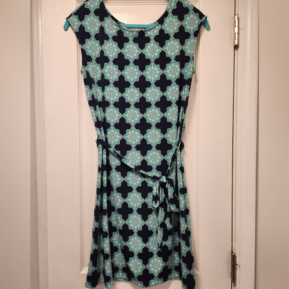 Banana Republic Navy and Teal Patterned Dress